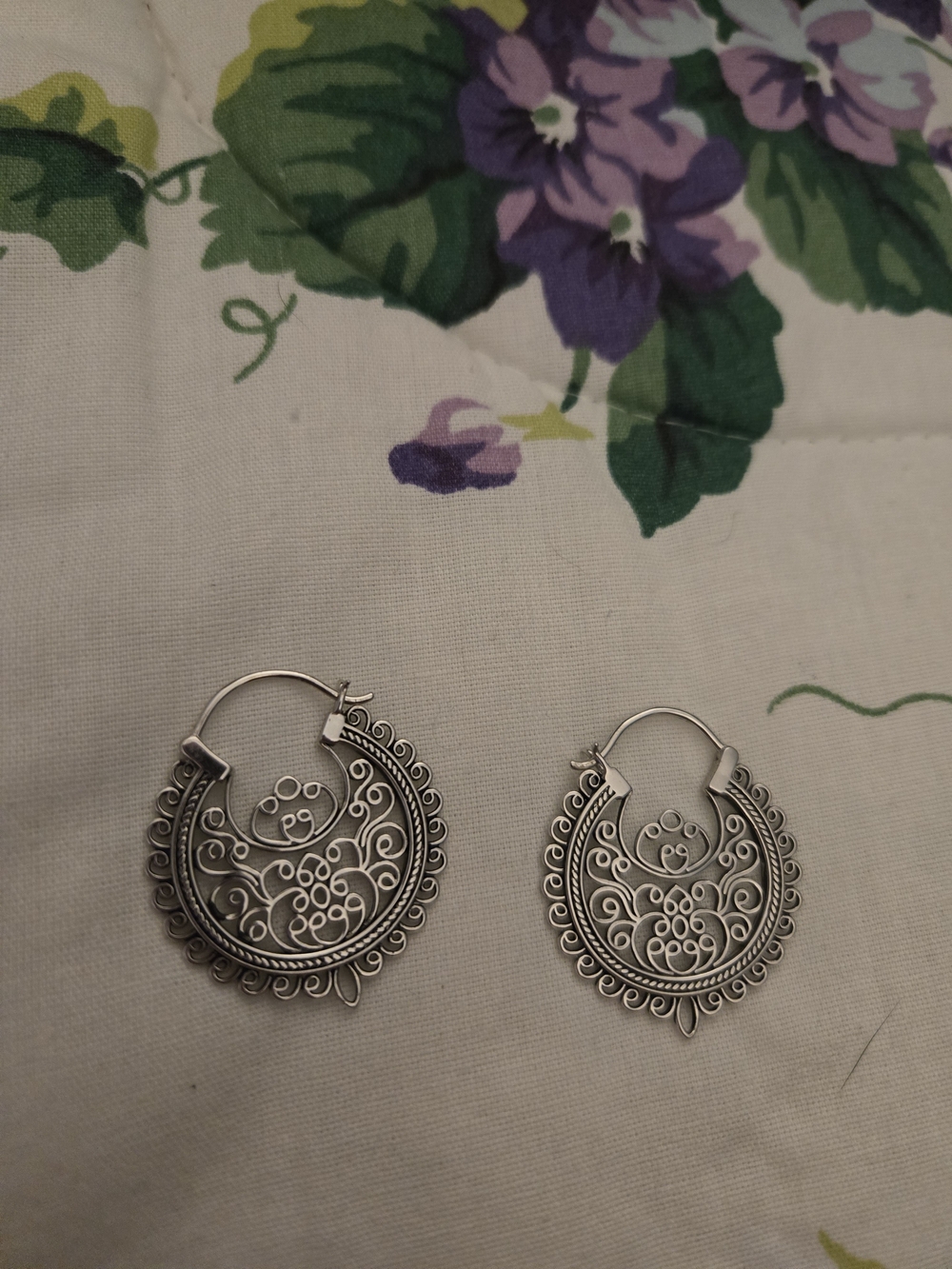 Sterling-Silver Filigree Silver Hoop Earrings - Intricate Floral Design 925